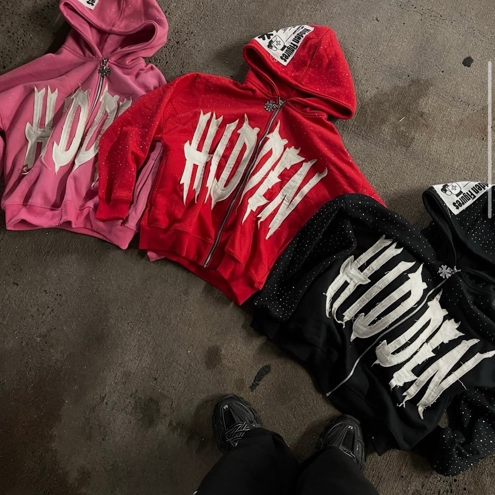 Hidden Graphic Hoodies in Pink, Red, and Black